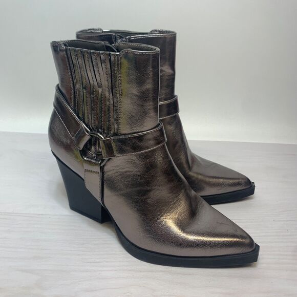 BCBG Shoes - BCBG Size 8.5 Ankle Boots Cassidy Metallic Silver Pointed Harness Heel Western